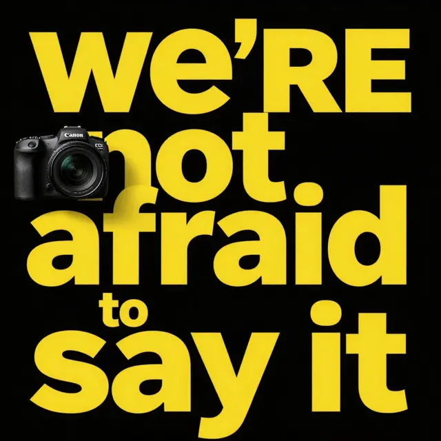 AI-generated camera ad poster with bold yellow typography, created with PixiePop