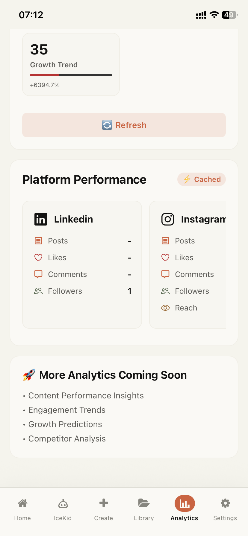 Analytics screen of the IceCone mobile app